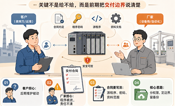 PLC程序交付以項目前期約定的交付邊界來分層交付,并提供完整資料和做好PLC程序版本備份 PLC程序交付以項目前期約定的交付邊界來分層交付,并提供完整資料和做好PLC程序版本備份